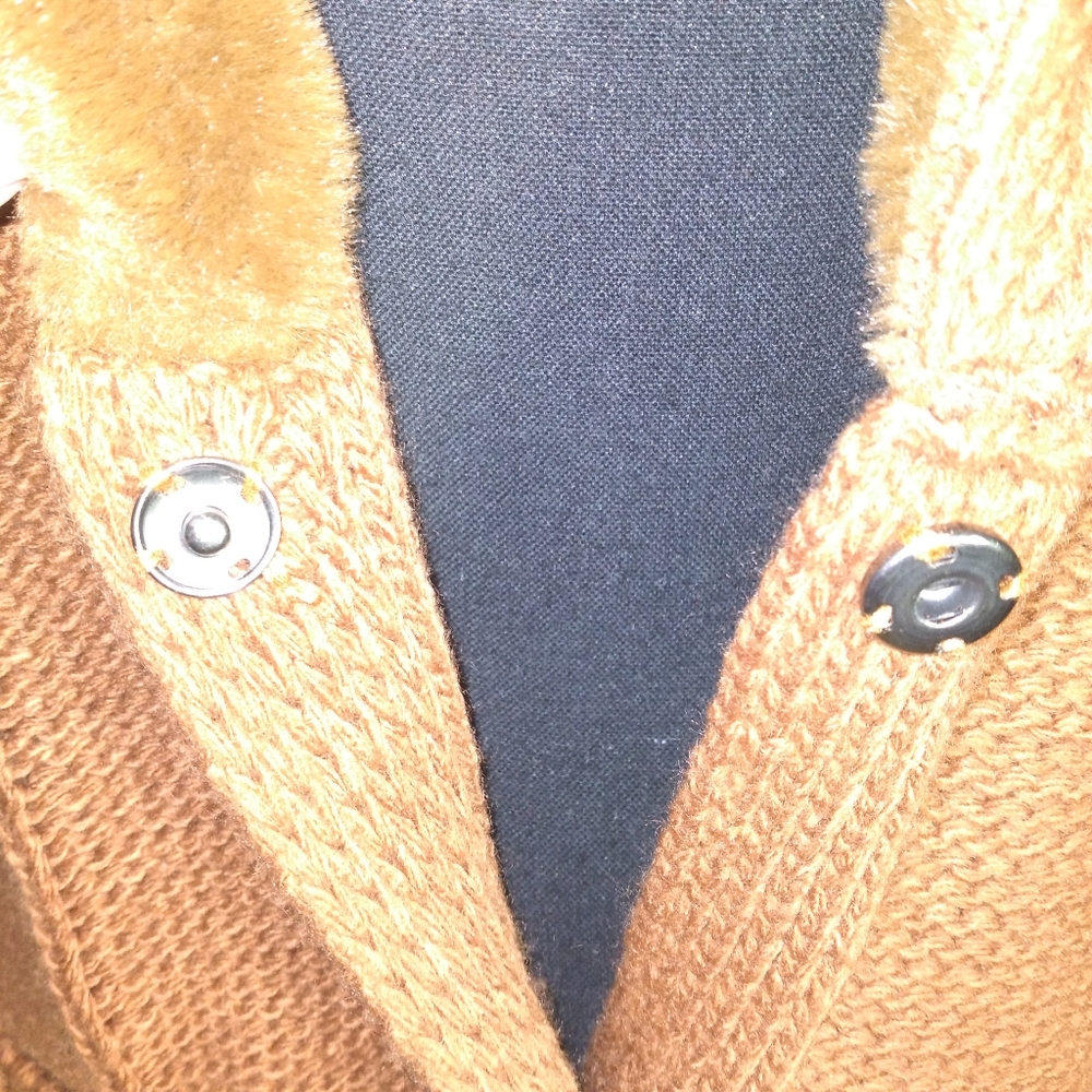 STYLEWE Women's Brown Knit Sweater with Turn Down Faux Fur Collar- Size S - Picture 6 of 11